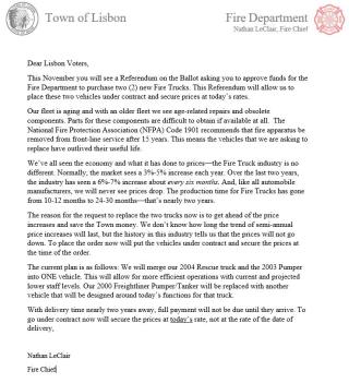 Fire Department Letter
