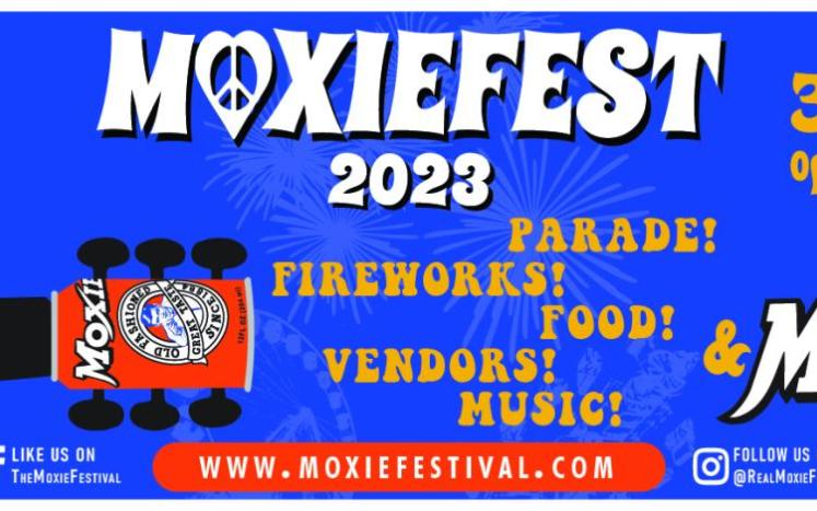 Woodstock themed ad describing the dates and events of the Moxie Festival